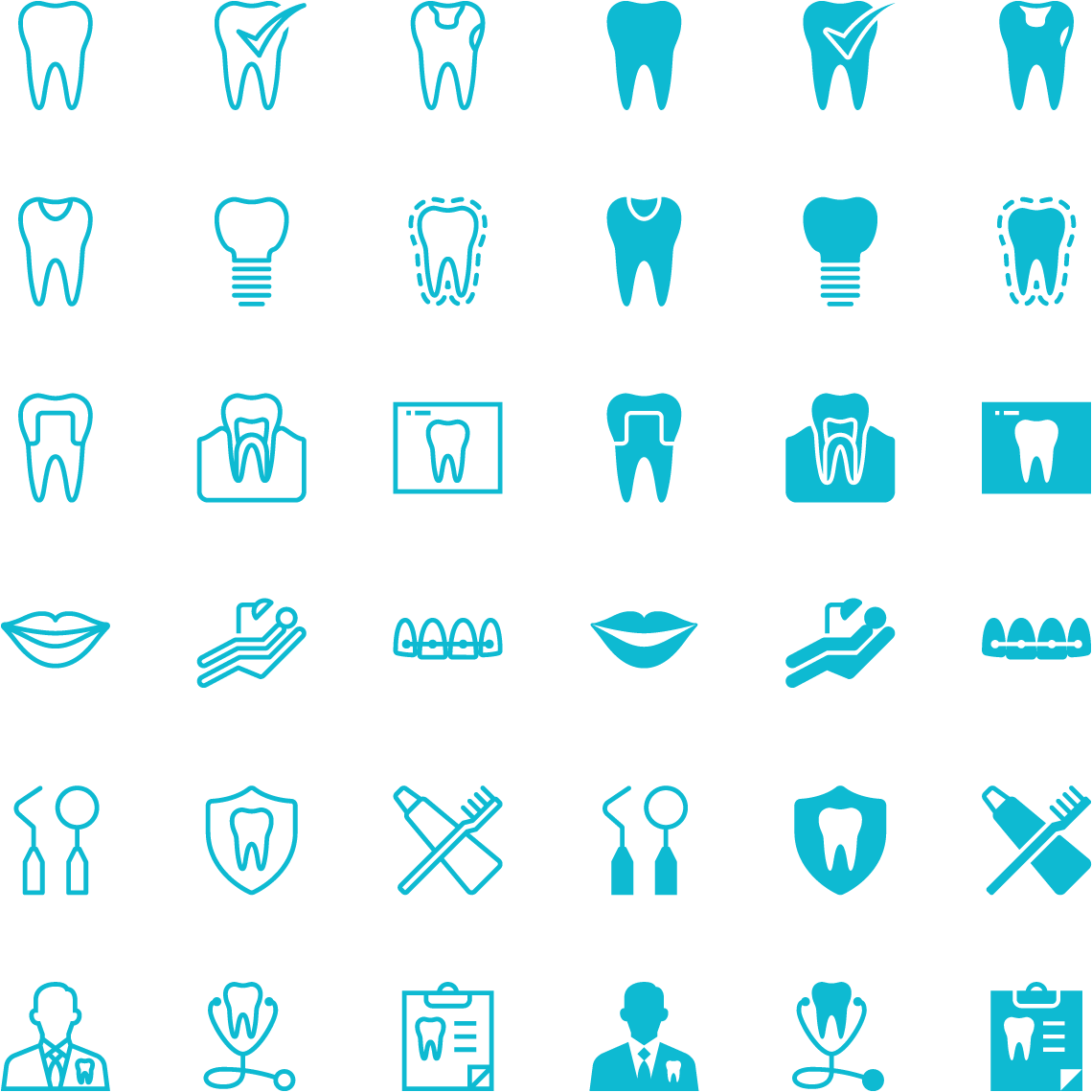 Fondo transparente iconos dental en azul